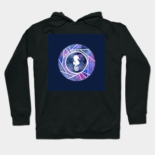 Watercolor Seahorse with dark blue background Hoodie